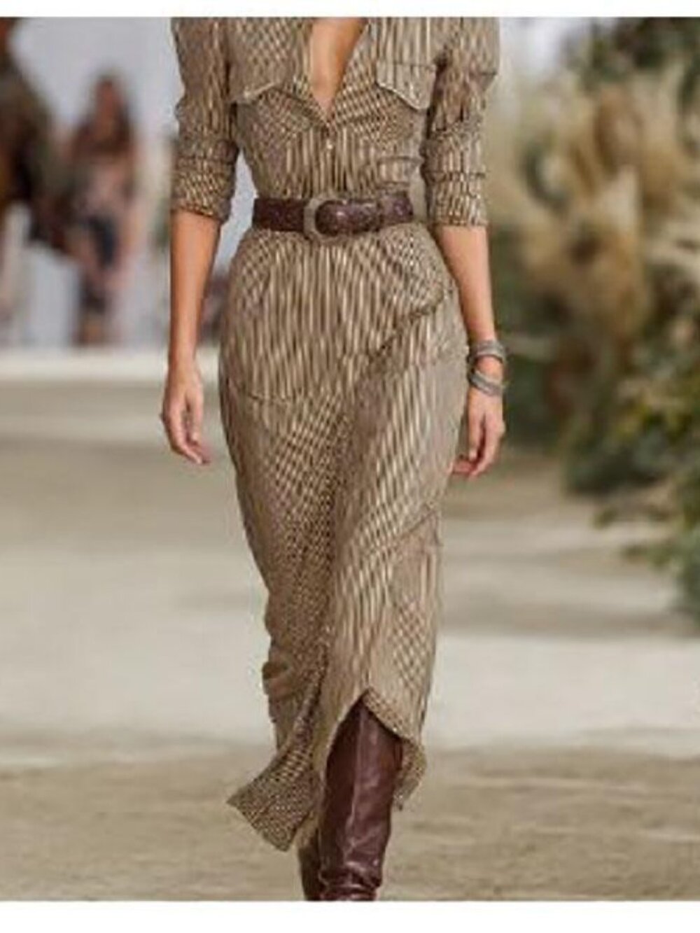 Women's Striped Lapel Long-Sleeved Waist Maxi Dress